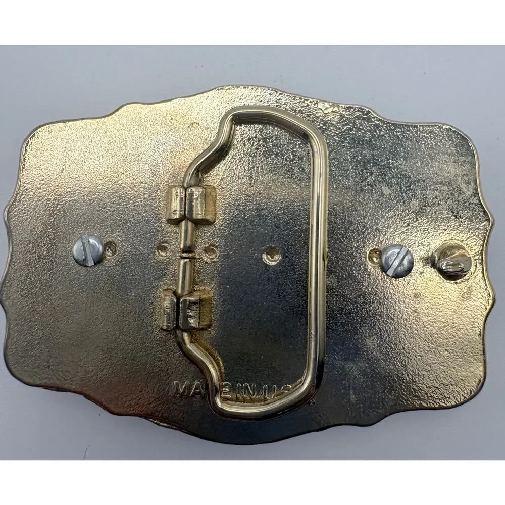 Western Style Gold-tone Belt Buckle with Center Black Cabochon Stone